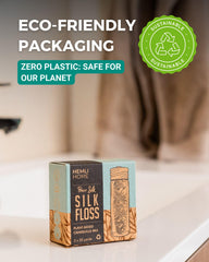 Mint-flavored silk dental floss close-up