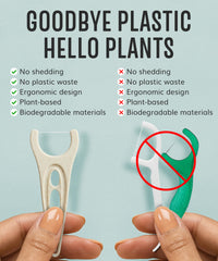 Close-up of mint-flavored floss picks