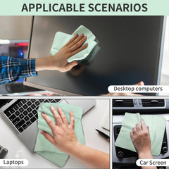 Mint green microfiber cloth cleaning a camera lens