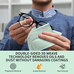 Mint green microfiber cloth cleaning a smartphone screen