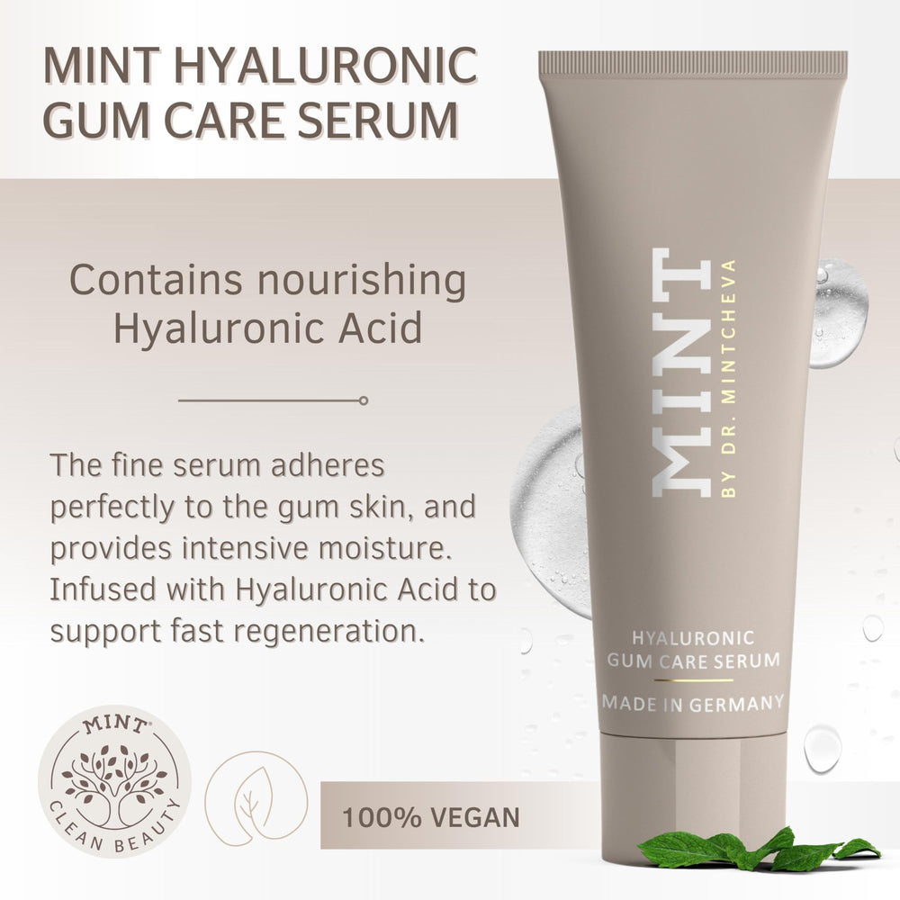 75 ml Mint Hyaluron Gum Serum tube beside product box