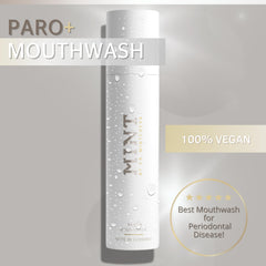 Healthy teeth and gums concept with Mint PARO+ branding