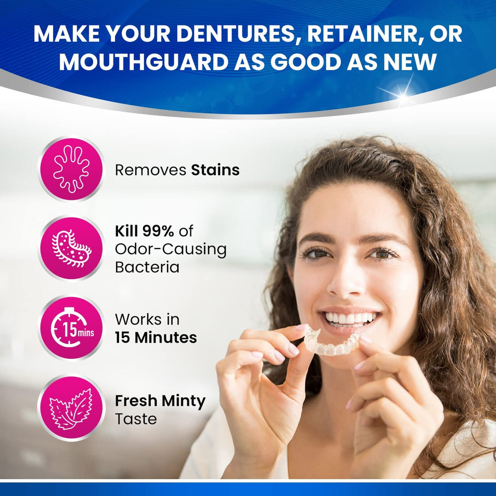 Minty fresh denture cleaner tablets dissolving in water