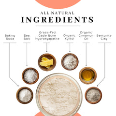 Close-up of bentonite clay and grass-fed cattle bone hydroxyapatite powder