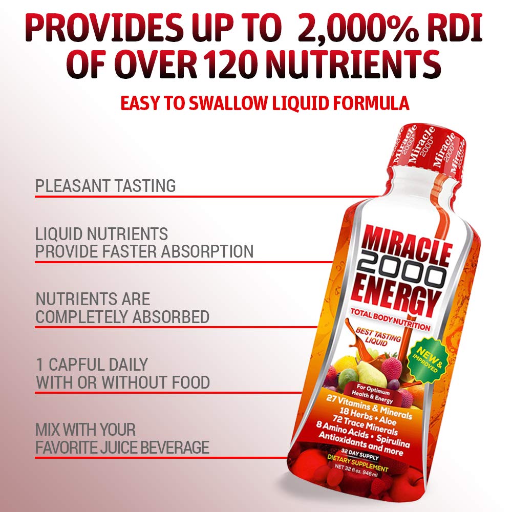 Nutrition highlights on Miracle 2000 label (vitamins minerals amino acids antioxidants)