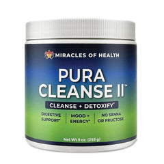 Miracles of Health Pura Cleanse II bottle front view for daily sugar free detox