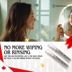 Dispensing MIRRORVANA anti fog spray onto mirror