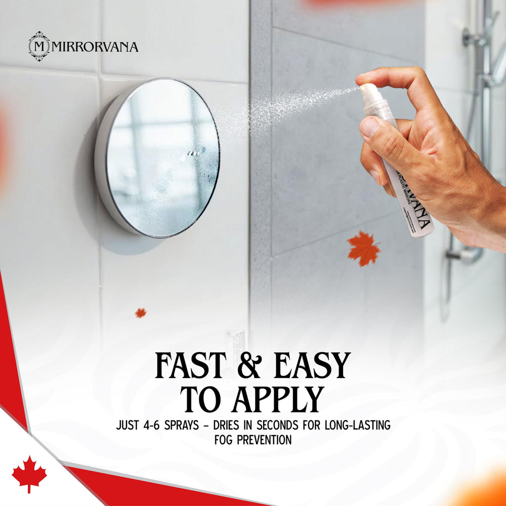 Shower mirror remains fog-free after using MIRRORVANA anti fog spray