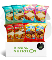 Mission Nutrition Prime Bites variety pack box with eight protein treats ready to snack