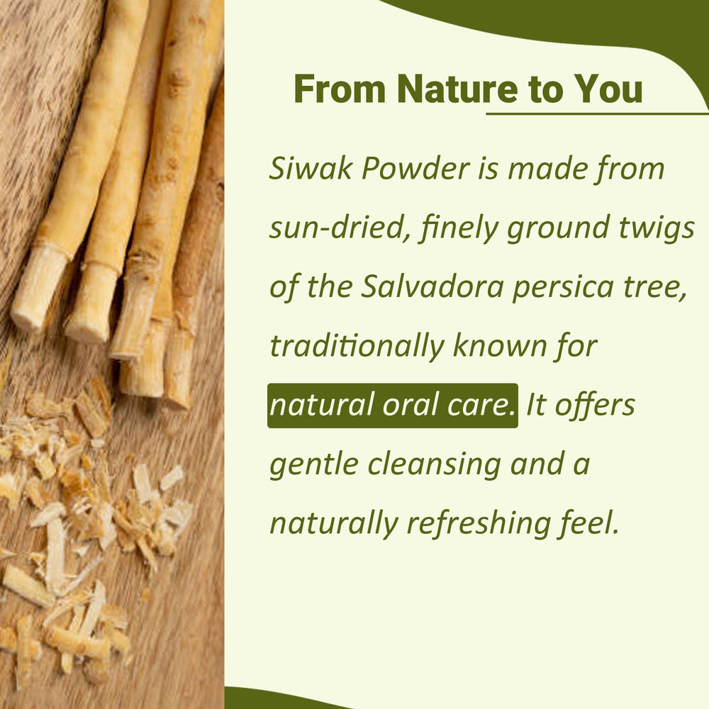 Close-up of Miswak (Siwak) powder texture
