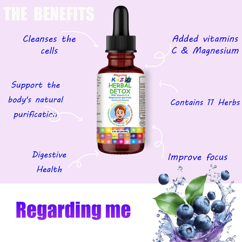 Back label detailing ingredients and dosage for Misyvoing 60ml Blueberry