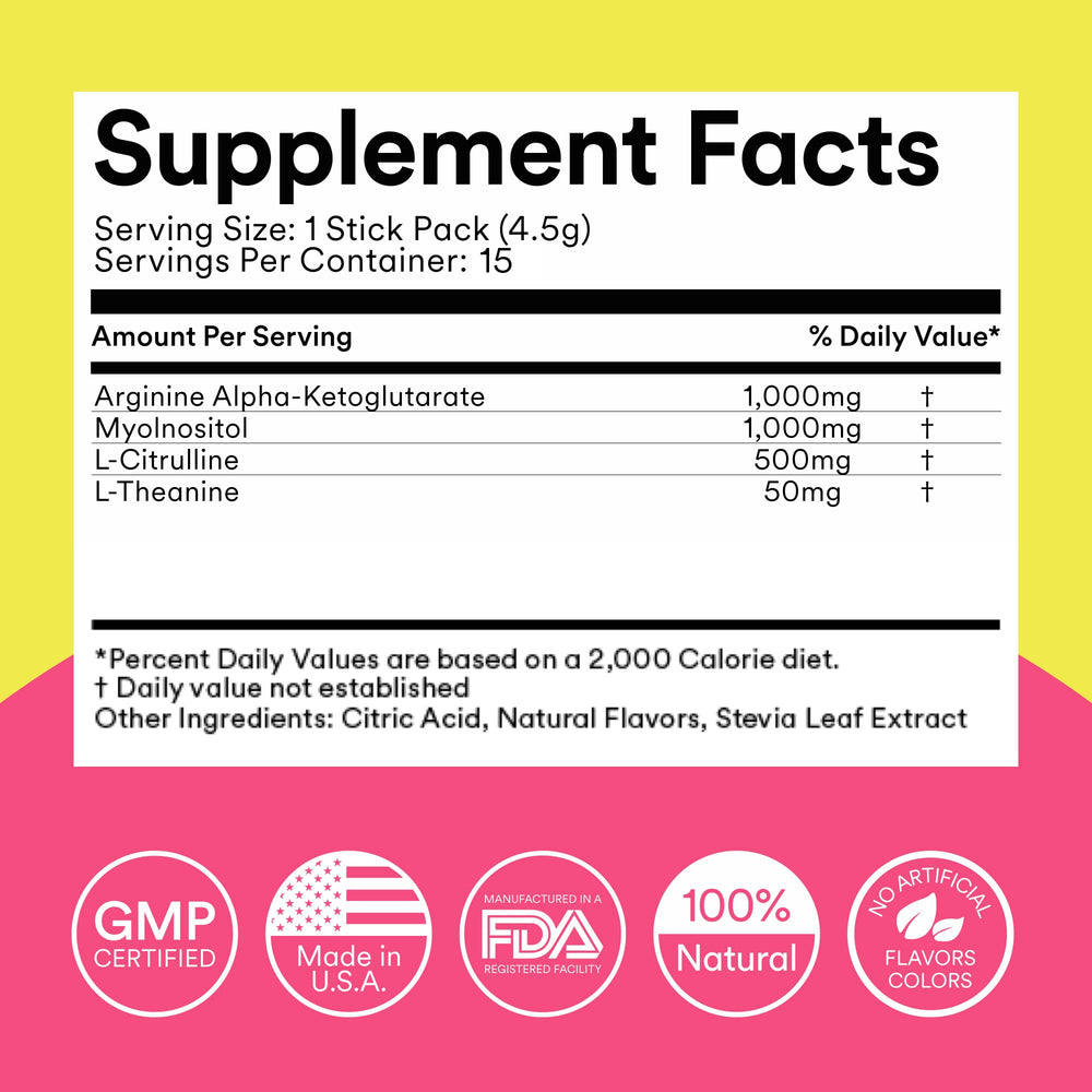 Close-up of key ingredients including L-theanine and arginine