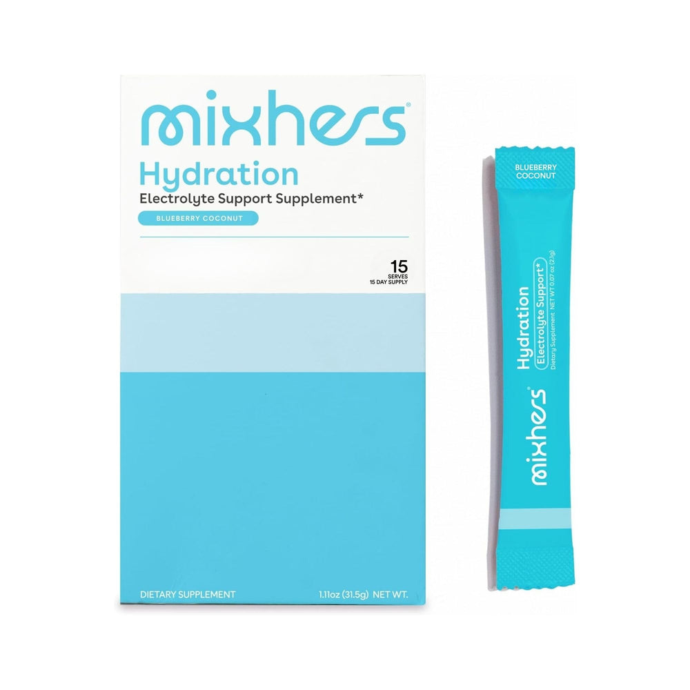 Mixhers Hydration blueberry coconut packet ready to mix for daily hydration