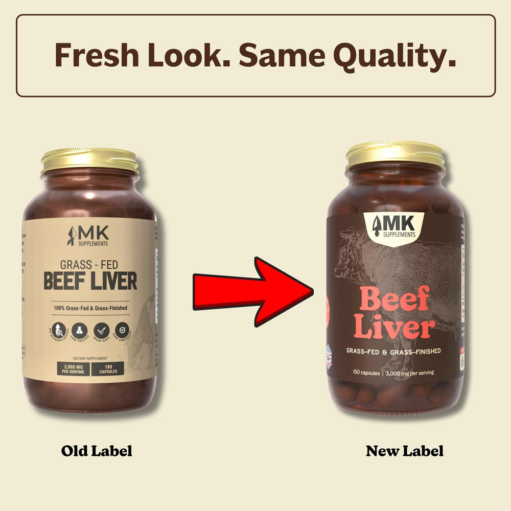 Capsule close-up showing beef liver supplement