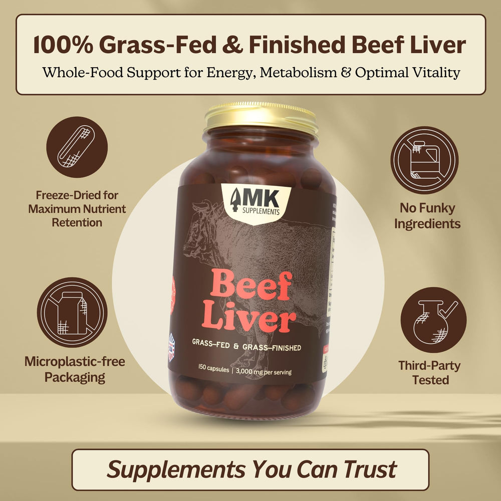 Recyclable glass bottle packaging for beef liver supplement