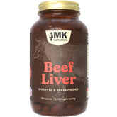 Front view of MK Supplements Grass Fed Beef Liver supplement bottle