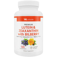ML Naturals Lutein Zeaxanthin Bilberry 120-veg capsules front view