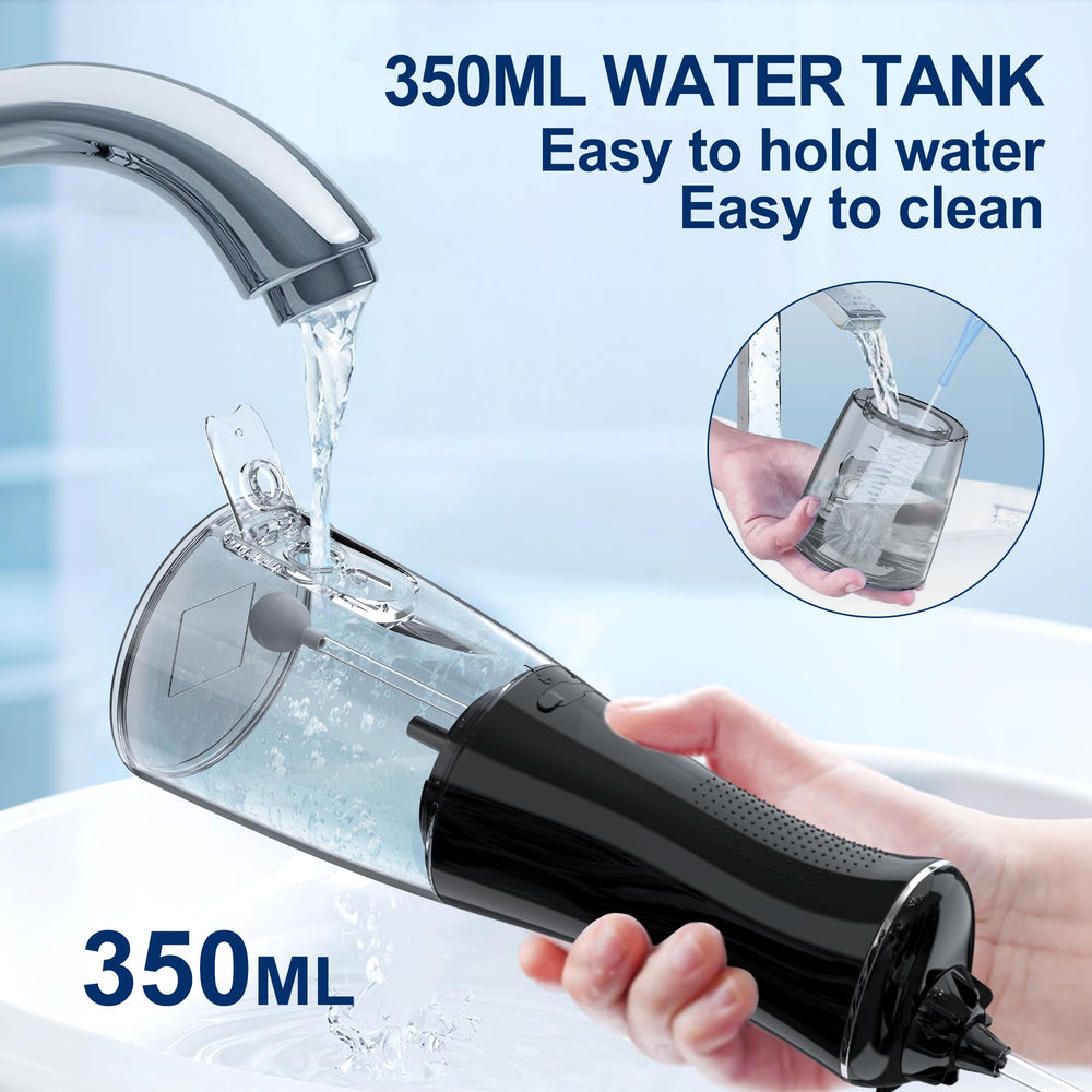 IPX7 waterproof design and 350ml tank of MOCEL water flossers
