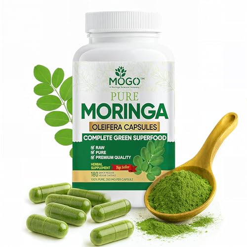 Front view of MOGO Moringa Capsules 180 Count bottle