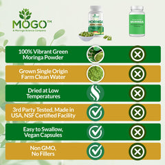 Close-up of MOGO Moringa Capsules label