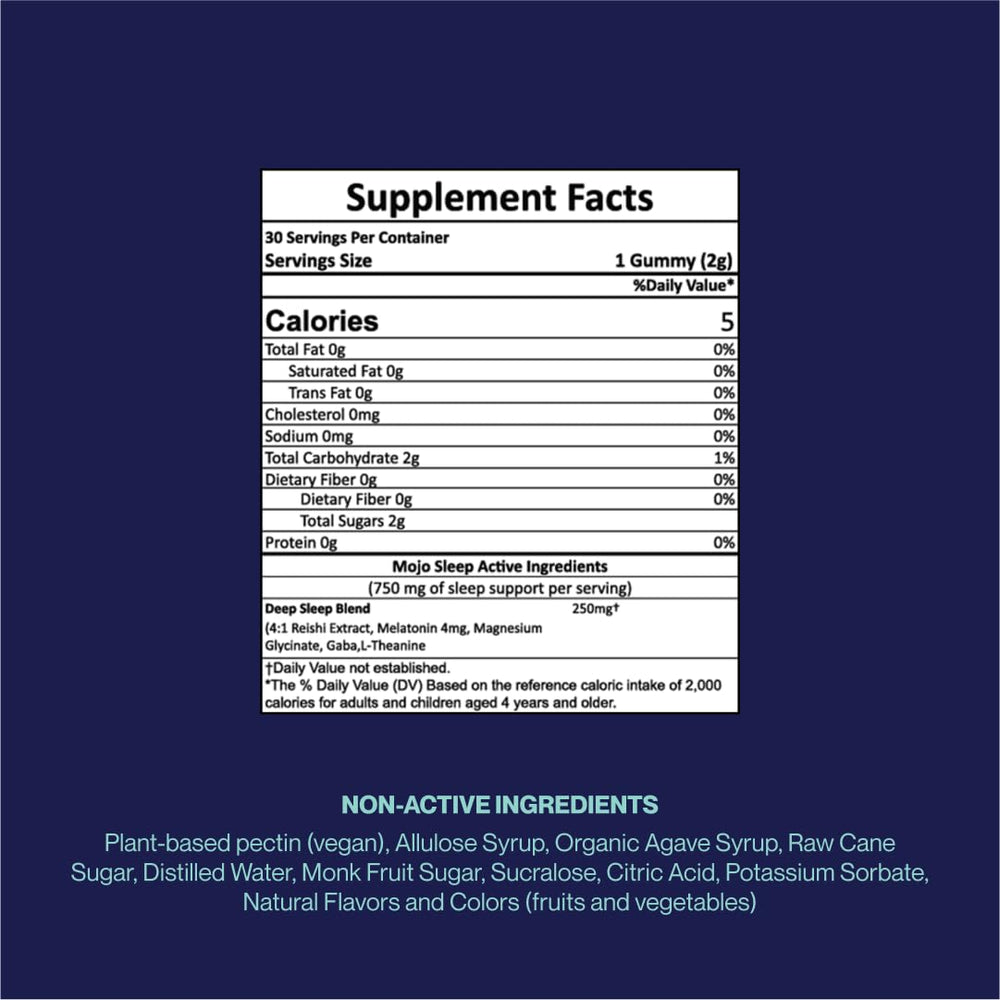Mojo Sleep Gummies bottle label close-up