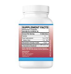 Label showing ingredients and net quantity for MOJObody capsules