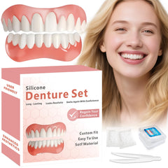 Moldable false teeth close-up
