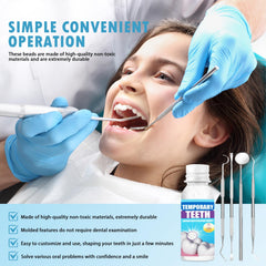 Moldable tooth filling beads used in the kit.