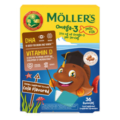Bottle of Möller’s Omega-3 Jelly Fish for Children – Cola flavor