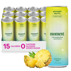 Moment Pineapple Electric can close-up highlights sparkling hydration and natural pineapple flavor for daily refreshment.