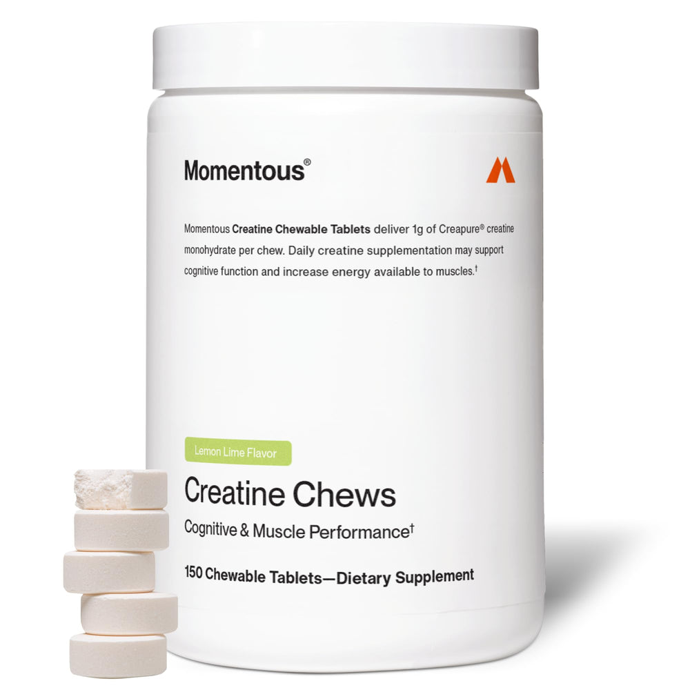 Momentous Creatine Chews Lemon Lime flavor tablet close-up