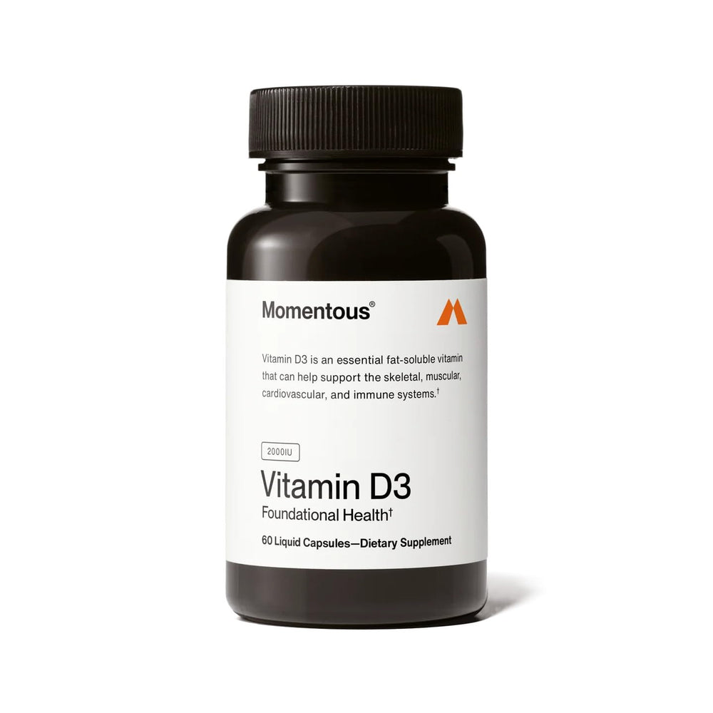 Momentous Vitamin D3 2000 IU bottle on white background