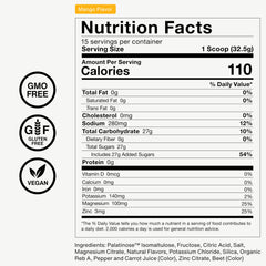 Momentous Fuel mango powder ingredients label close-up