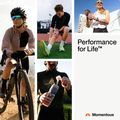 Momentous Fuel Mango powder-dispense close-up highlights palatinose energy release during workouts.