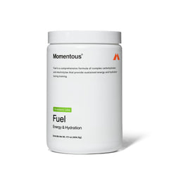 Momentous Fuel strawberry-lime tub front promotes sustained energy for workouts.