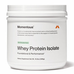 Momentous Grass-Fed Whey Protein Mint Chocolate tub front view