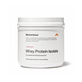 Momentous Grass-Fed Whey Protein Powder Strawberry tub front view
