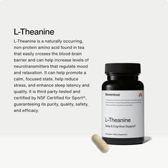 Back view of Momentous L-Theanine 200 mg capsules showing label