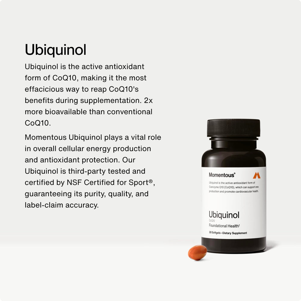 Close-up of ubiquinol softgels inside the bottle