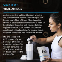 Vital Aminos powder being poured into a glass
