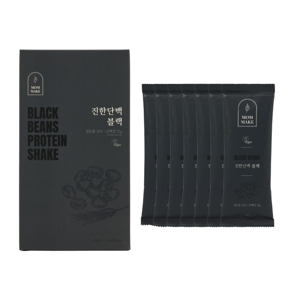 MOMMAKE Black Beans Protein Shake Powder packaging highlights plant-based protein for daily vegan nutrition.