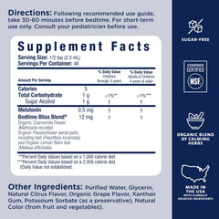 Bedtime Blend ingredients: organic chamomile, lemon balm, passion flower