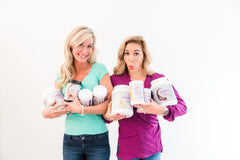 Momsanity dairy-free post-workout shake bottle emphasizes convenient protein boost.