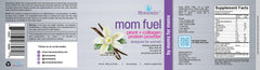 Momsanity dairy-free vanilla label closeup highlights clean ingredients and non-GMO formulation.