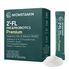 Front label of MOMSTAMIN premium HMO 2'-FL product