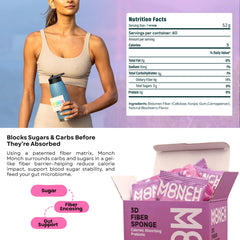 Vegan and sugar-free labeling on Monch Monch Forest Berry Fiber Sponge packaging