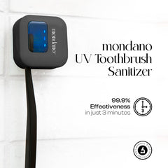 Wall-mounted UV-C toothbrush sanitizer attached to bathroom mirror