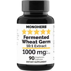 MONOHERB Fermented Wheat Germ Extract bottle with 1000 mg per serving and 90 vegetarian capsules