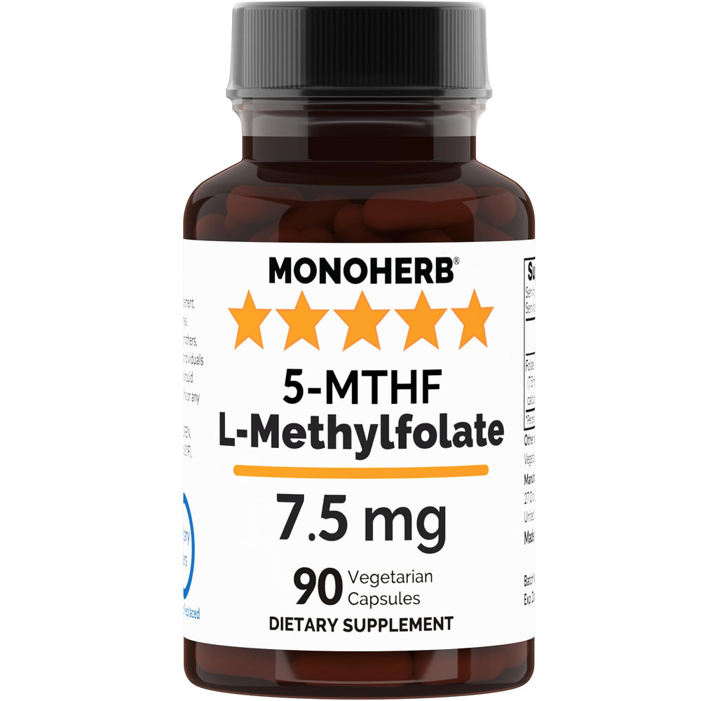 MONOHERB L-Methylfolate 7.5 mg bottle and capsules