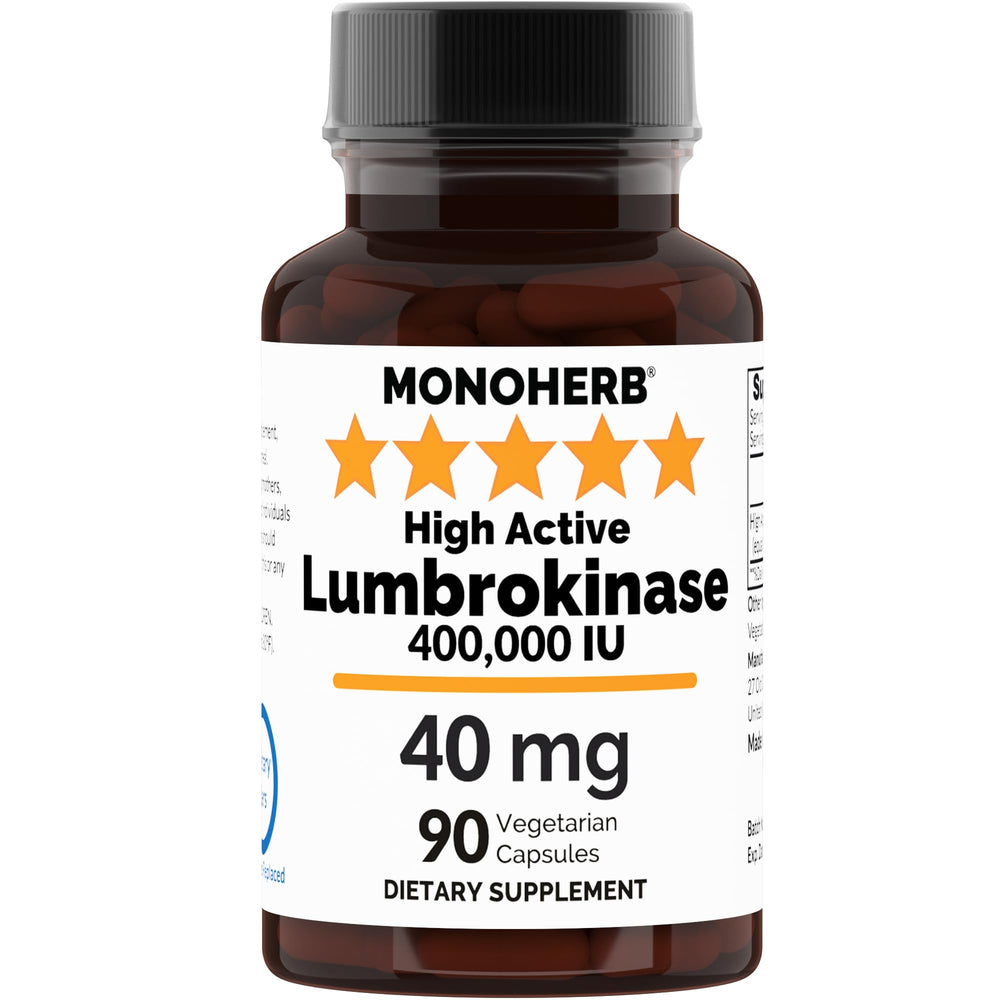 MONOHERB Lumbrokinase 40 mg capsules bottle, 90 vegan capsules
